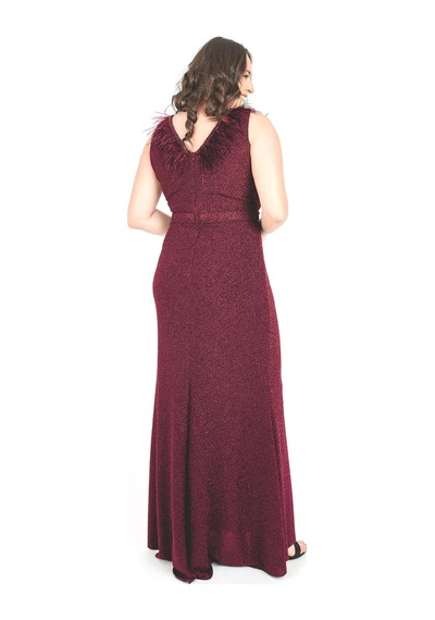Ladies First Büyük Beden 3472 Bordo Uzun Abiye Elbise 001
