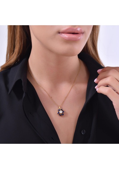 925 Ayar Gümüş Helezon Çiçekli Safir Taşlı Kolye 426863053