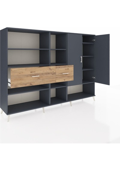 Hyperion Dolap 10 Raflı 2 Çekmeceli 2 Kapaklı 220x44x163 Antrasit Antrasit-antrasit/çam Hyperion Dolap 10 Raflı 2 Çekmeceli 2 Kapaklı 220x44x163 Antrasit Antrasit-antrasit/çam