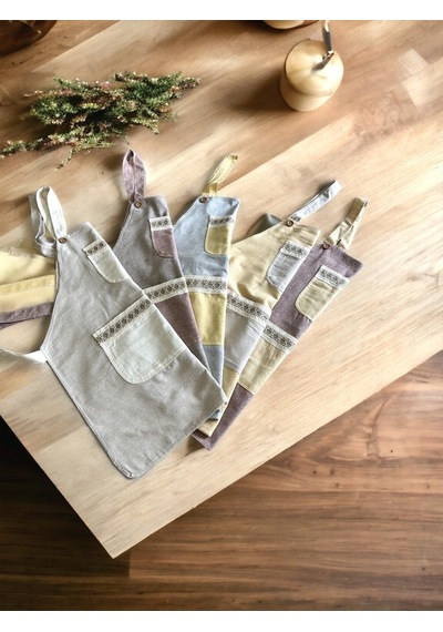 Dnc Home Tekstil  Bej Renk Krem Cepli Keten Modern Etnik Tarz Çift Katlı Mutfak Önlüğü