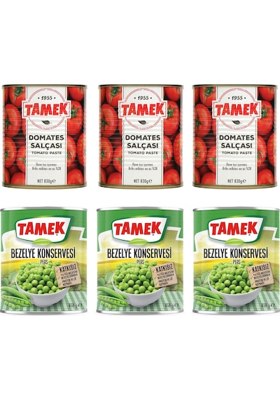 Tamek Domates Salçası 830 Gr 3'lü + Bezelye 830 Gr 3'lü Set