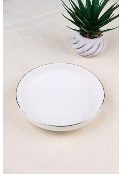 Tabak Evi Porselen Sofia Platin Yaldızlı Çukur Tabak 18,5cm 620cc Tekli Krem