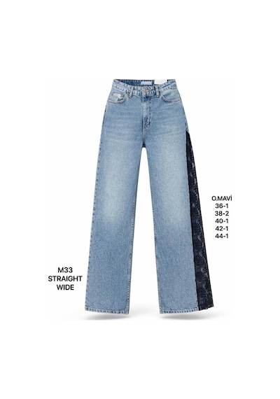 Miss Poem Kadın Mavi Dantel Detaylı Straight Wide Jean Pantolon