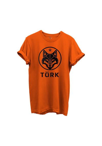 Kurt Ve Türk Özel Koleksiyon Serisi-2 Tasarım Baskılı %100 Pamuk T-shirt Turuncu