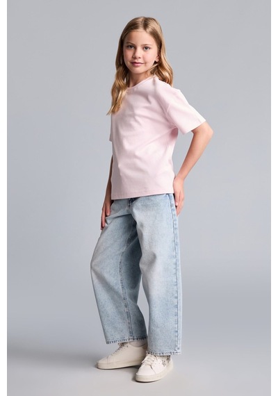 Defacto Relax Fit Bisiklet Yaka Düşük Omuzlu Kısa Kollu Basic Tişört Kız Çocuk H6034a826aupn343 Pembe-pn343