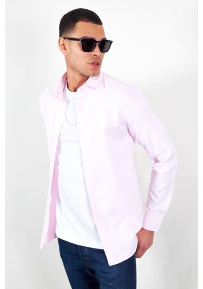 Pembe Erkek Kolay Ütülenebilir Standart Fit Normal Kesim Oxford Gömlek