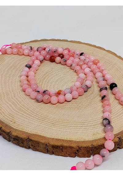 Pembe Siyah Alacalı Opal Taşı Kolye 6 MM Sabit Klipsli Yeşil