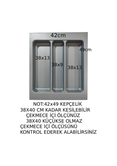 42x49 Cm Çekmece İçi Gri Kepçelik Organizer 38x40 Cm Kesilebilir Gri