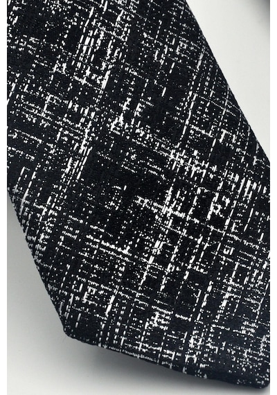 Gaffy Beyaz Kırcıl Desenli Siyah Dokuma Kumaş Mendilli Slim Fit Kravat // Sdk-2610-1 Siyah