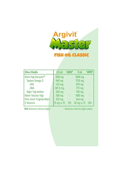 Argivit Master Fish Oil Epa Ve Dha Içeren Balık Yağı 150ml
