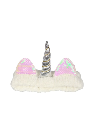 Unicorn Peluş Bandana Makyaj Saç Bandı Beyaz Gümüşi Boynuzlu Gümüş