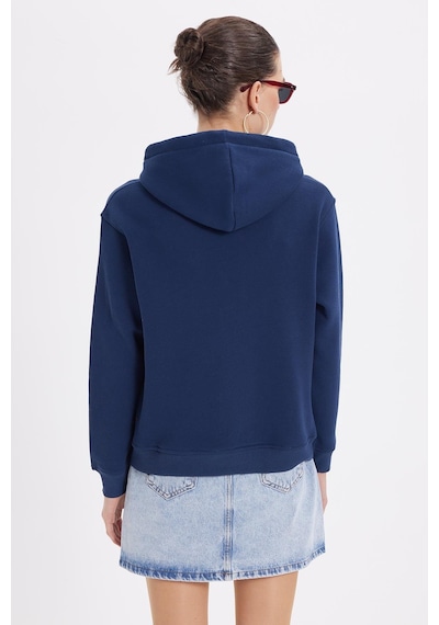 Tudors Kadın Relax Fit Rahat Kesim Pamuklu Kapüşonlu Kanguru Cepli Lacivert Sweatshirt-39937 Lacivert