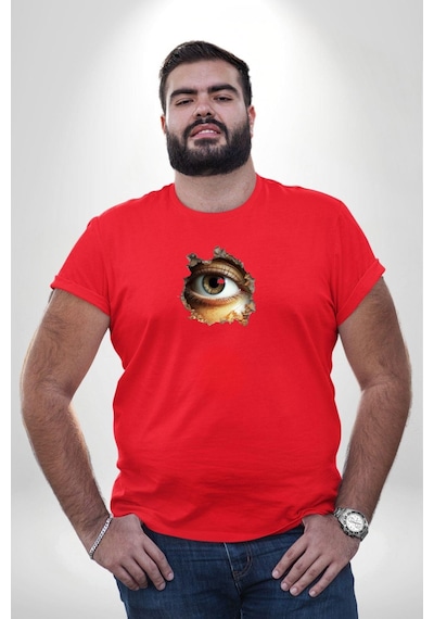 Angemiel Duvardan Biri Bizi Gözetliyor Kırmızı Büyük Beden Erkek Kadın Unisex Basic Ön Baskılı Tişört Kırmızı