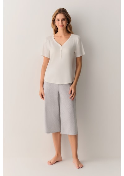 Suwen Pointella Kapri Pijama Takımı Sh26622659964 Gri Melanj