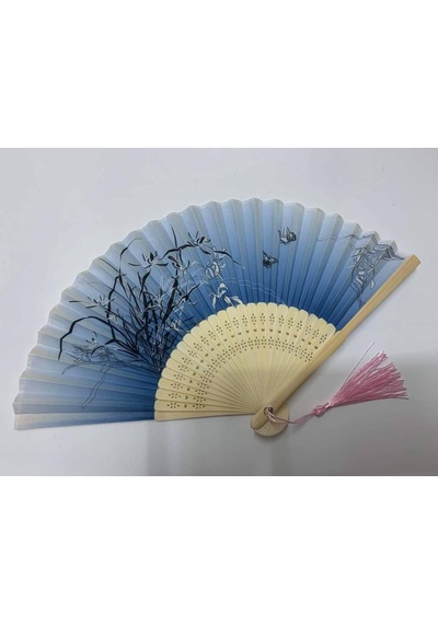Beluga Yelpaze Bambu Serinletici Vintage Mavi Şık Dekorasyon Püsküllü Japon Yelpaze 0310