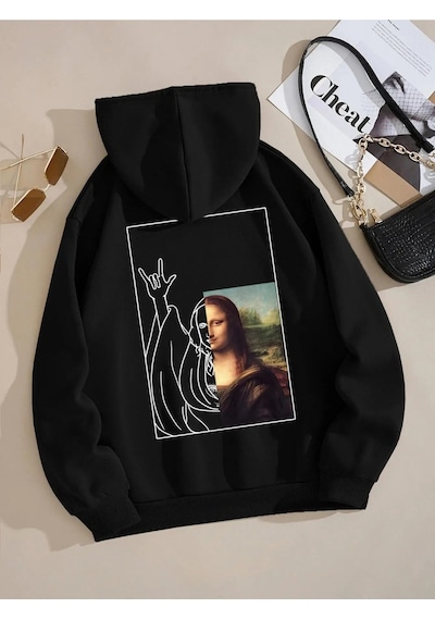 Startmore Tarzsokak Mona Lisa Seni Seviyorum Söyledi Hoodie Kadın Gevşek Sonbahar Hoody Basit Polar Kazak Sokak B Siyah