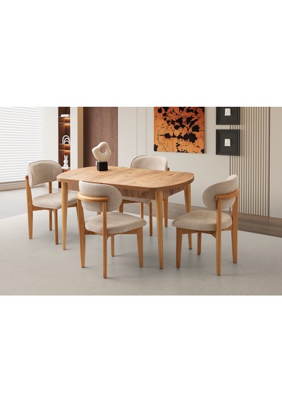 Mono Kaşıklıklı Masa, Verda Sandalye, Dışbudak, 140x80 Açık Ceviz