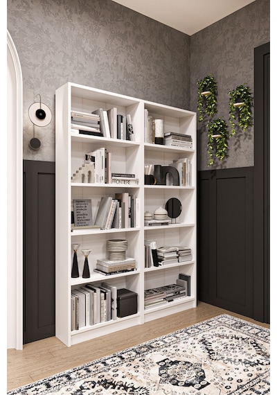 Asra Trend 2 Modüllü Kitaplık K-003 %100 MDF 10 Bölmeli Modern Ofis Çalışma Masası Yanı Rafı Beyaz