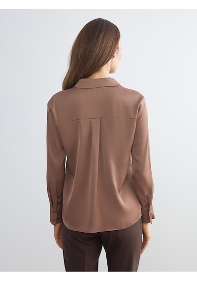 Lcwaıkıkı Classic Kahverengi Oversize Saten Kadın Gömlek