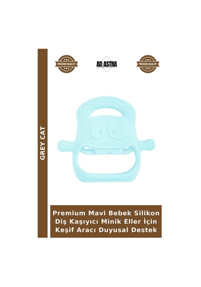 Premium Mavi Bebek Silikon Diş Kaşıyıcı Minik Eller İçin Keşif Aracı Duyusal Destek Belirtilmemiş