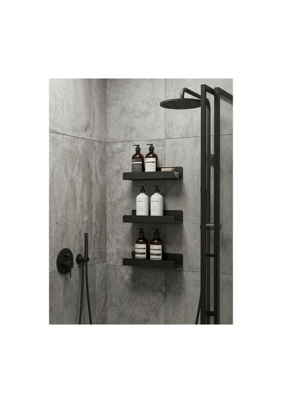 3'lü Metal Duvar Rafı Seti Modern Banyo Ve Mutfak Düzenleyici Baharatlık Şampuanlık Rafı Mat Siyah 30 Cm