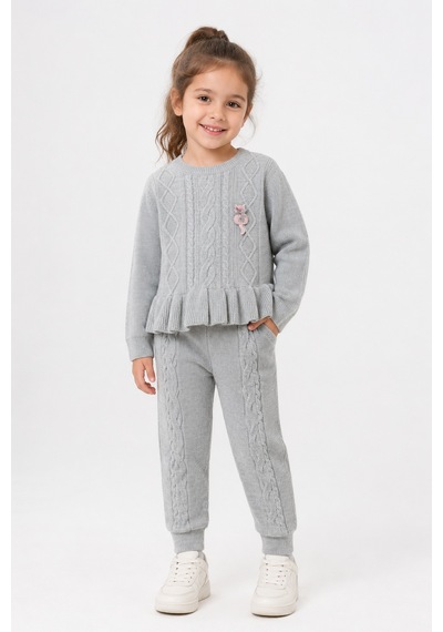 Babyhola 1-5 Yaş Kız Çocuk Triko Örme Takım 23216 Gri