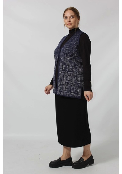 Moda Berray Y366 Mavi-beyaz Mozaik Desenli Cepli Mevsimlik Anne Yelek Mavi-beyaz