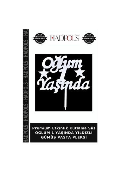 Premium Etkinlik Kutlama Süs Oğlum 1 Yaşında Yıldızlı Gümüş Pasta Pleksi