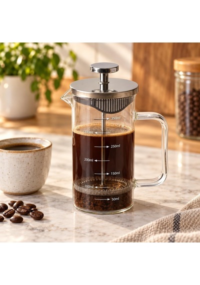 Tr Metal Kapaklı French Press, 350 Ml Ölçülü Borosilikat Cam Filtre Kahve Ve Bitki Çayı Demliği, 5 X 8 X 14 Cm Diğer