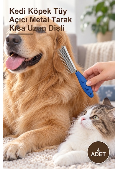 4 Adet Kedi Köpek Tüy Açıcı Metal Tarak Kısa Uzun Dişli