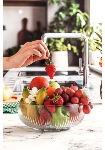 Lav Tokyo Cam Salata Kasesi Tekli Ekstra Büyük 2600 ml Yuvarlak (Sunum Kasesi , Hazırlık Kasesi)