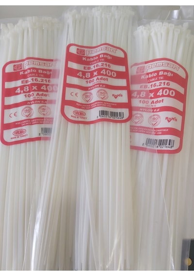 Pemsan 4.8X400 Plastik Cırt Kelepçe Kablo Bağı Beyaz 100'Lu Paket