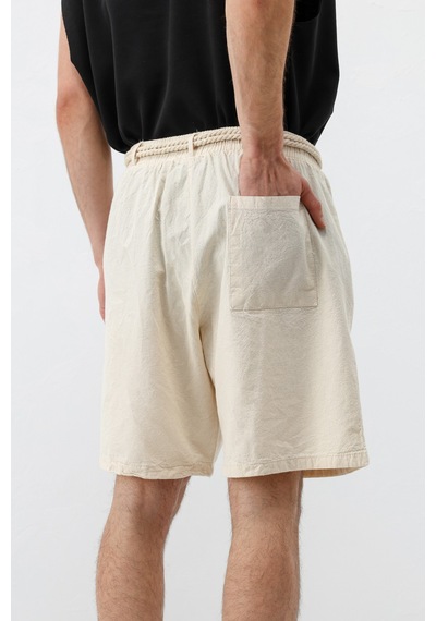 Vamos Kemerli Oversize Keten Şort Naturel