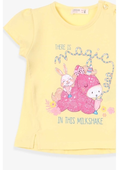 Breeze Kız Çocuk Kapri Taytlı Takım Unicorn Baskılı Sarı (1.5-5 Yaş)