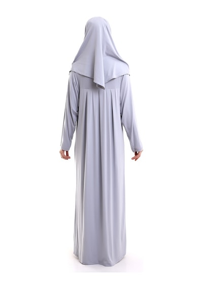 Tek Parça Pratik Başörtülü Robalı Namaz Elbisesi 8015 Gri 001