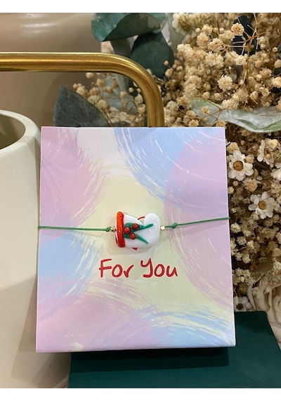 Beyaz Noel Çorabı Cam Murano Bileklik Yeni Yıl Temalı Christmas Bileklik Yeşil