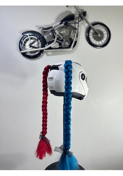 Motor & Motosiklet Harley Quinn Kırmızı Petrol Mavi Çift Örgü Saç Kask Dış Aksesuarı Diğer
