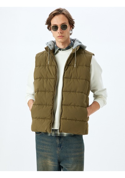 Koton Şişme Yelek Slim Fit Fermuarlı Haki 5wam20026hw Haki