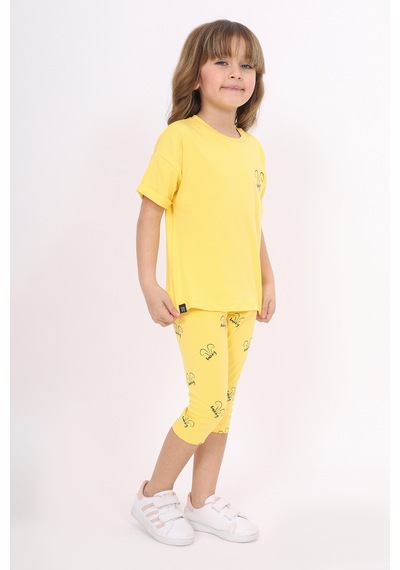Toontoy Kids Toontoy Kız Çocuk Baskılı Kaprili Takım Koyu Sarı