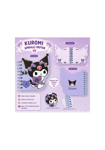 Sanrino Kuromi Spiralli Defter Çizgili Özel Kesim Mor Mini Boy 4 4