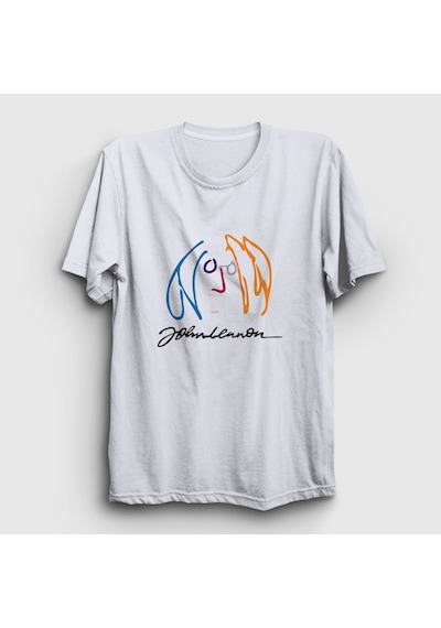 Presmono Unisex Logo Beatles John Lennon T-shirt Beyaz