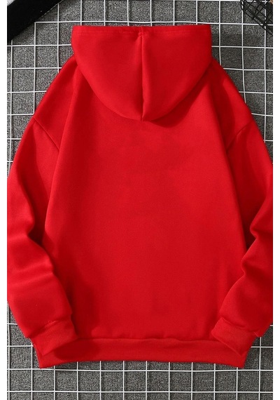 Uyguntarz Unisex Kanagawa Oki Nami Ura Baskılı Sweatshirt Kırmızı