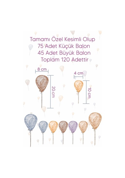 MSticker Suluboya Desenli Balonlar Çocuk Bebek Odası Dekorasyon Sticker Seti