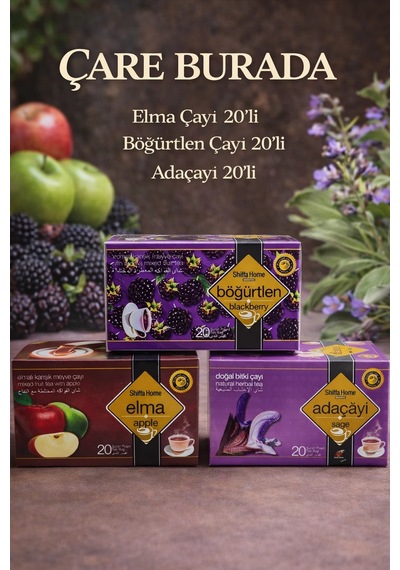 Yemek Sonrası Rahatlama Çay Seti Böğürtlen Çayı 20'li & Elma Çayı 20'li & Adaçayı 20'li
