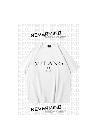 Unisex Baskılı Oversize %100 Pamuk T-shirt Beyaz