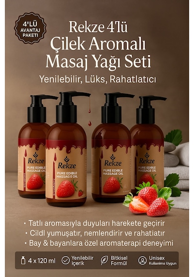 "4'lü Çilek Aromalı Masaj Yağı Seti 120 Ml Aromaterapi Vücut Yağı" - 269047789