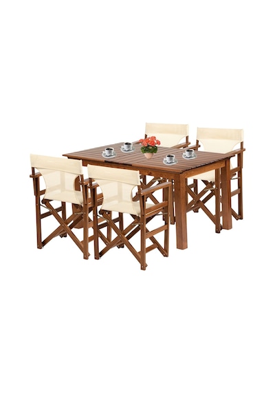 Yönetmen Ahşap Bahçe Balkon Seti: 80X140 Sabit Masa + 4 Sandalye
