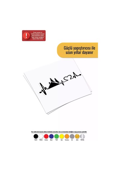 Kalp Ritmi Ve Kamp - Araç, Oto, Laptop, Duvar Uyumlu Sticker 60 30 Cm