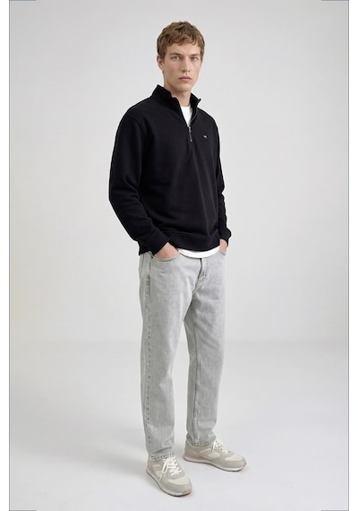 Wrangler Pamuklu Regular Fit Dik Yaka Fermuarlı Selanik Örgü Sweatshirt Siyah