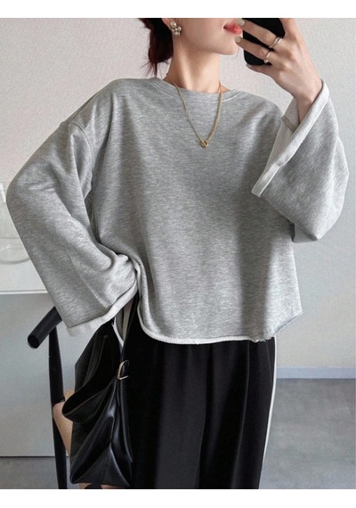 Oversize Kesim Bisiklet Yaka Uzun Kollu Sweatshirt Gri